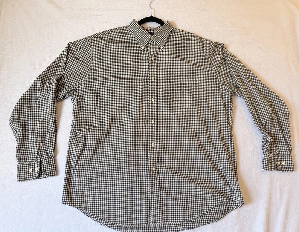 Lands End Men’s Size XL Black/White Gingham Check Long Shirt